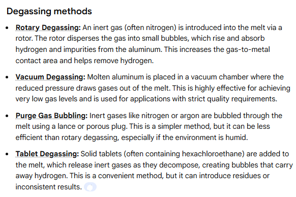 Métodos de desgaseificação do alumínio