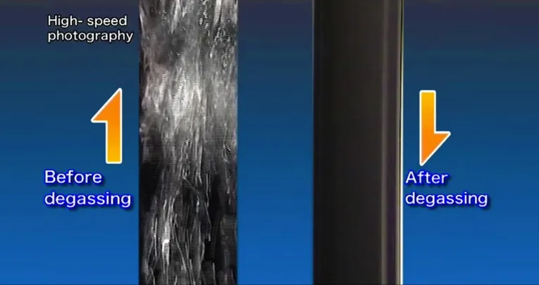 탈기 전후 용융 재료의 효과 비교