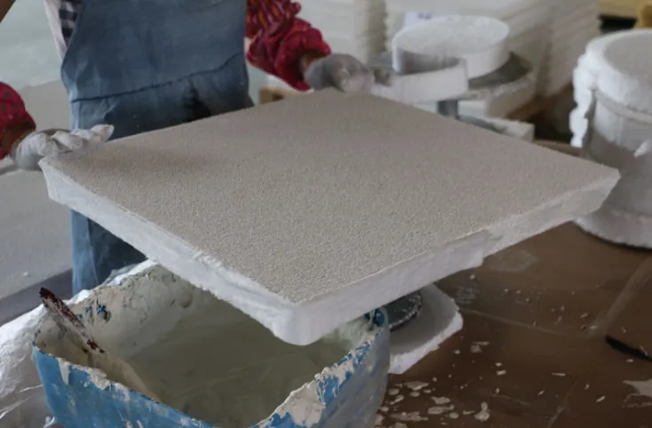 Workers are making ceramic foam filter plates