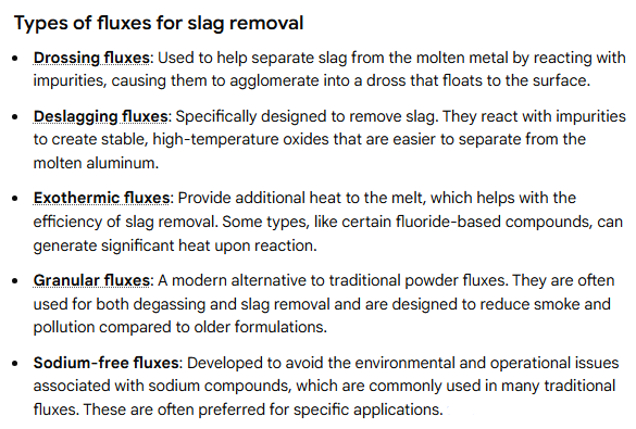 أنواع التدفقات لإزالة الخبث