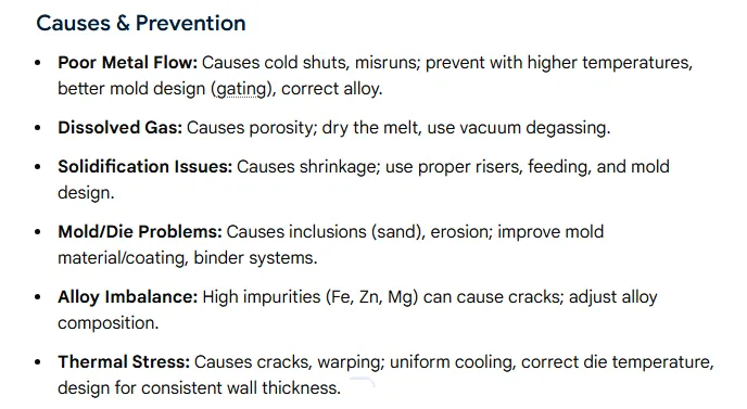 Défauts de moulage de l'aluminium Causes et prévention