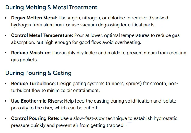 How to prevent porosity in casting