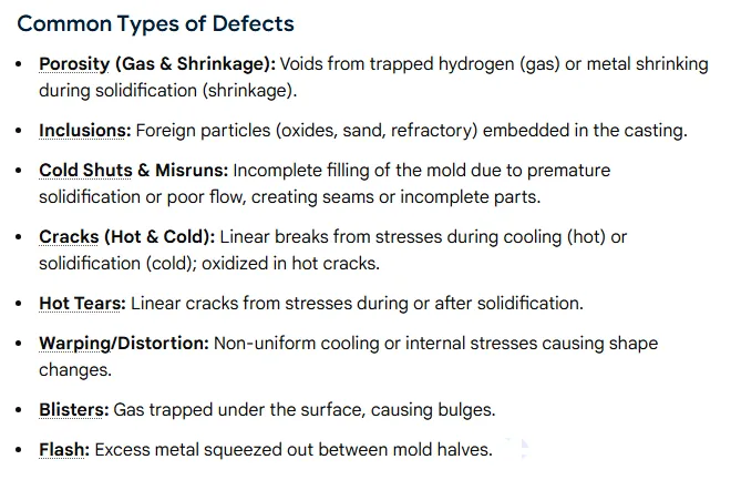 Types courants de défauts de moulage de l'aluminium