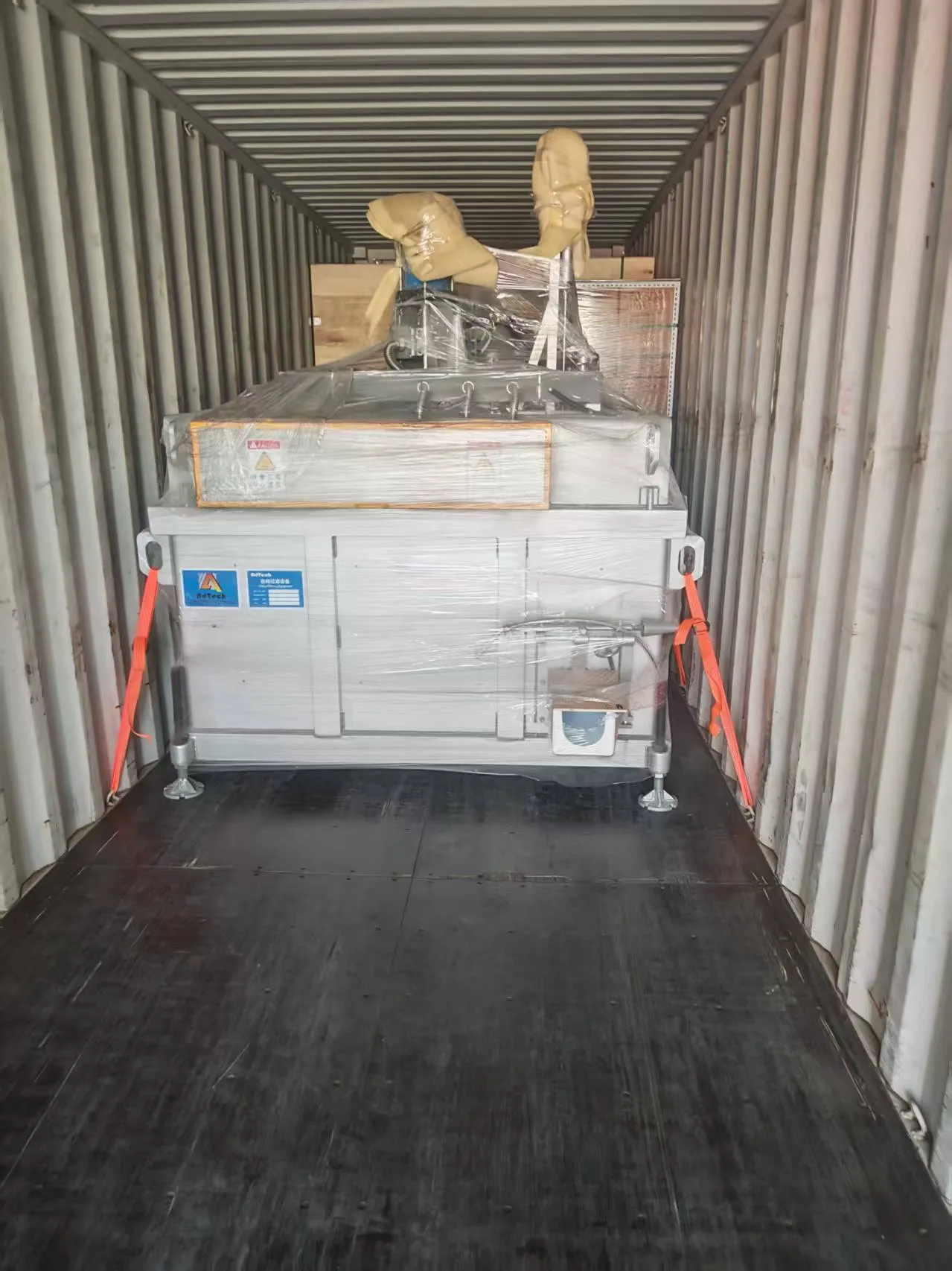 Securely palletized Degassing Units and Filtering Units ready for international export