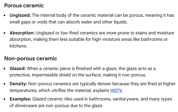 Diferencia entre cerámica porosa y no porosa