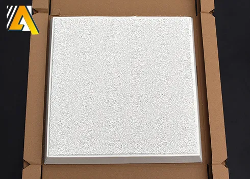 Phosphate-free alumina ceramic foam filters displayed after opening protective packaging for molten aluminum filtration