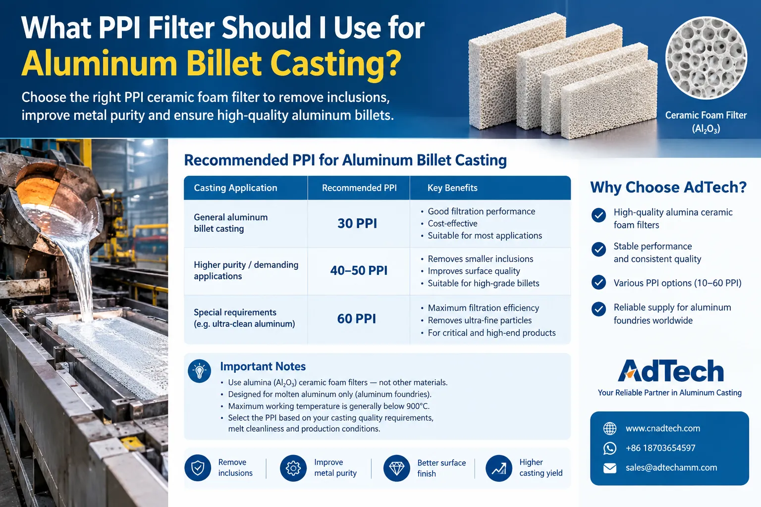 PPI ceramic foam filter selection for aluminum billet casting